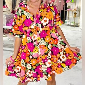Retro Floral Dress - M